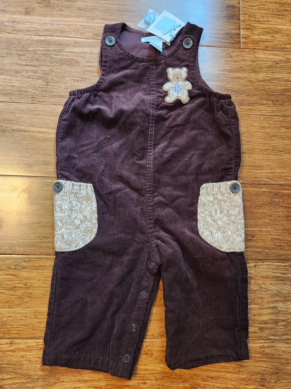 New Janie and Jack Brown Corduroy Pants Overalls with Teddy Bear Fall 3-6 Months